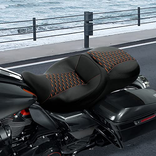 C.C. RIDER Driver& Passenger Seat Mammock Seat Fit For Harley Touring 2009-2023 Road Glide Street Glide Road King Electra Glide CVO Models 2009-2022, Extended Reach - color: 38# Orange