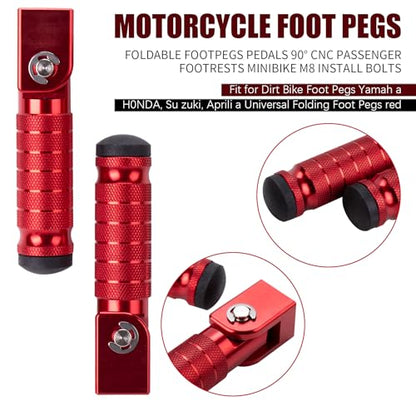 Motorcycle Foot Pegs, Foldable Footpegs Pedals 90° CNC Passenger Footrests Minibike M8 Install Bolts Fit for Dirt Bike Foot Pegs Yamah a, H0NDA, Su zuki, Aprili a Universal Folding Foot Pegs red - size: Foldable Red