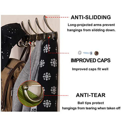 Dseap Coat Rack Wall Mounted - 5 Tri Hooks, Heavy Duty, Stainless Steel, Metal Coat Hook Rail for Coat Hat Towel Purse Robes Mudroom Bathroom Entryway,Bronze - color: Bronze, size: L=16" (1 Pcs)
