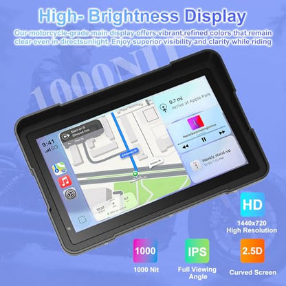 2026 YZW 7" GPS Navigation Screen Motorcycle Carplay for BMW, Native Wonder Wheel, Data Reading, Android Auto, 1000 Nits HD, IP67 Waterproof, BT, Plug&Play, TPMS, Light Sensor, Lossless Installation - size: BM 7"+Wonder Wheel+Lossless Installation