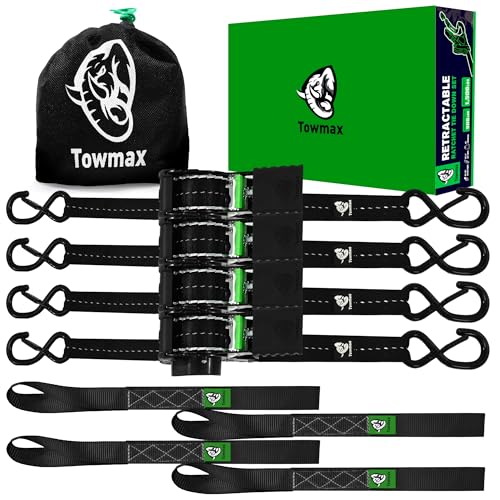Retractable Ratchet Straps(4 Pack) - 1in x 10ft Self Retracting Ratchet Straps with Soft Loops, 1,500 lbs Break Strength Retractable Tie Down Straps, Easy Retract for Motorcyle, Cargo, Truck, Trailer - color: Black, size: Retractable 1500lb - 10ft