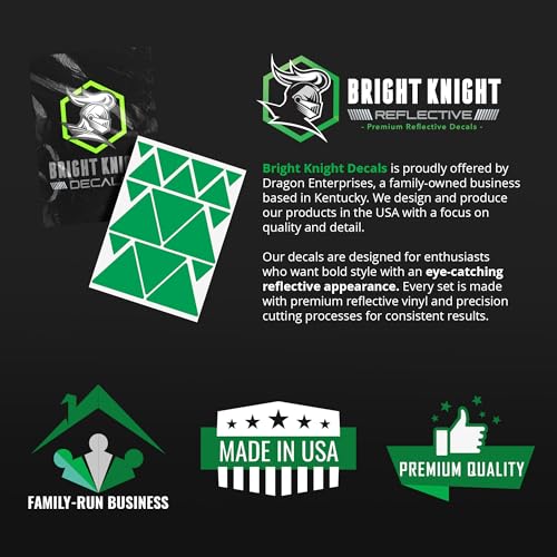 BRIGHT KNIGHT DECALS Reflective Stickers, 17pc Triangle Kit, Reflective Tape Outdoor Waterproof Motorcycle Helmet Stickers for Bikes, Scooters, and Hard Hats, Night Safety High Visibility - color: Light Green