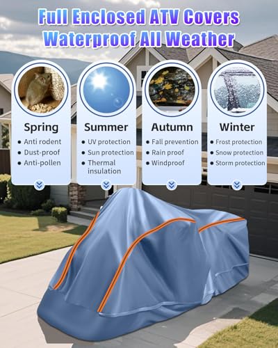 Full Enclosed ATV Cover Waterproof Outdoor Heavy Duty 4 Wheeler Cover All Season Weather Proof Quad Cover with Reflective Strips Fits ATV Length up to 94.5" Windproof Sunproof Dustproof - size: 6.(ATV) 94.5"L x 53"W x 49"H