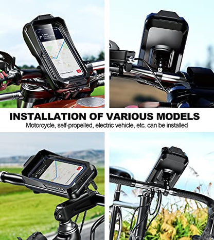 Kewig Bike Phone Mount Waterproof, Bicycle Phone Mount Holder Pouch with Sun Visor & Touch-Screen, Handlebar Phone Mount with 360 Rotation Bike Phone Holder Suitable for 4.0'' - 6.7'' Cellphones