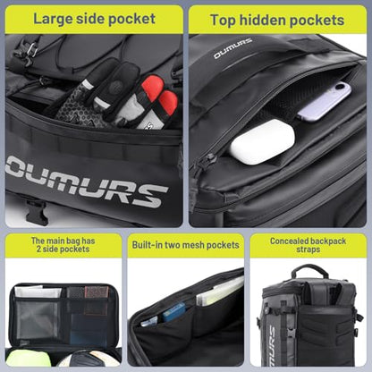 Oumurs 45-60L Expandable Waterproof Motorcycle Tail Bag with Rain Cover & Strap, Reflective All-Weather Trunk Rack Bags, Dual-Use Backpack for Large Capacity Storage, Motorcycle Luggage Rack Bags