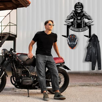 Dyoart Custom Metal Motorcycle Helmet Holder Wall Mount, Personalized Name Helmet Display Organizer with Hooks, Metal Helmet Hanger, Helmet Holder for Bike Tactical Gear Helmet Coats Caps - color: Style 03