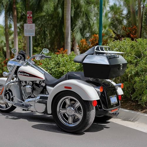Yescom 48L Universal Motorcycle Tail Box Top Case Luggage with Top Rack & Backrest for Harley Road King - size: 48L for Harley