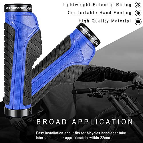 TOPCABIN Ergonomic Bike Grips - Widen Holding Rubber Grips with Aluminum LockGrips for Mountain & Road Bikes - color: Knife Style, Blue/Black (Aluminum Lock Plug)1 Pair