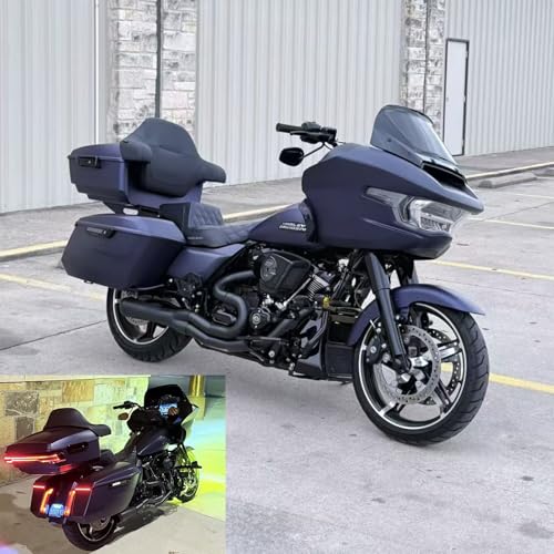 Advanblack 2025 Road Glide King Tour Trunk Pack Black Latch Wrap-Around Backrest Compatible with 1997-2025 Harley Touring Road Glide, Street Glide, Electra Glide (Purple Abyss Denim) - color: Purple Abyss Denim