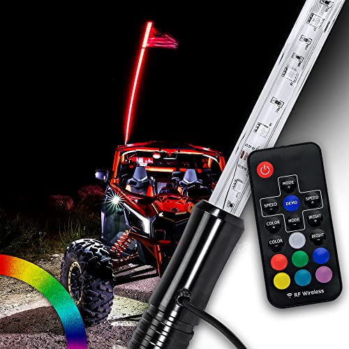 True Mods 3ft RGB LED Whip Light for UTV ATV [RF Wireless Remote] USA Flag Waterproof LED Lighted Whip CB Antenna Pole Stick for RZR Can-Am Polaris SxS 4x4 Quad Dune Buggy 4 Wheeler Accessories - size: 3 ft - Pack of 1