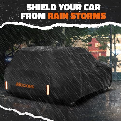 Mockins 200"x75"x57" SUV Car Cover Waterproof All Weather Heavy Duty Tarp | Dual-Layer 250G PVC & Soft Cotton Lining Full Exterior Covers | Windproof Large Car Cover for Snow & Rain with Buckle Strap - size: SUV - Large - 200" x 75" x 57"