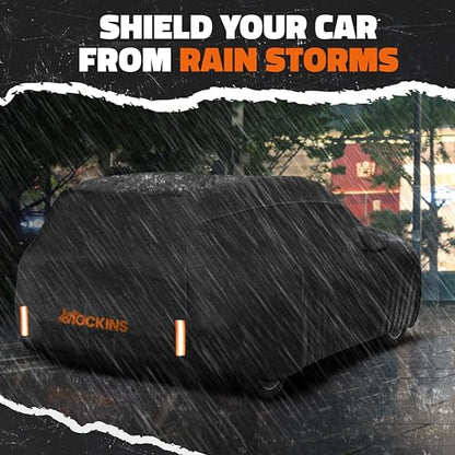 Mockins 200"x75"x57" SUV Car Cover Waterproof All Weather Heavy Duty Tarp | Dual-Layer 250G PVC & Soft Cotton Lining Full Exterior Covers | Windproof Large Car Cover for Snow & Rain with Buckle Strap - size: SUV - Large - 200" x 75" x 57"