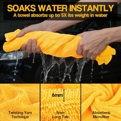Bolant 4 Pack Twisted Loop Car Drying Towel, 36x24 in Car Towels Cleaning Supplies, Reusable Shammy Quick Dry Cloth for Carwash, for Auto, Boat, Kitchen, Windows & Bathroom（Yellow） - color: Yellow