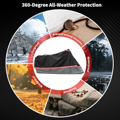Full Enclosed Motorcycle Cover,Waterproof for Outdoor & Indoor Storage, 600D Heavy Duty with Reflective Strips, Fits Scooters & Touring Motorcycles up to Length 108" x 45" x 59" Black&Gray - size: 108"L-45"W-59"H