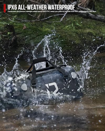 IRON JIA'S Motorcycle Dry Bag - Waterproof Duffle & Luggage Tail Bag Saddle Bags with Roll Top Closure, Shoulder Straps, Inner Pocket and Mesh Pocket (Black, 50L) - color: Black, size: 50L