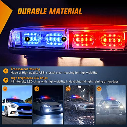Nilight 12 Inch Roof Top Strobe Lights 48LED Hazard Light Emergency Safety Warning LED Flashing Bar Magnetic Mount 12V 24V Cars Trucks Tractors Snow Plows Construction Vehicles - color: Blue and Red