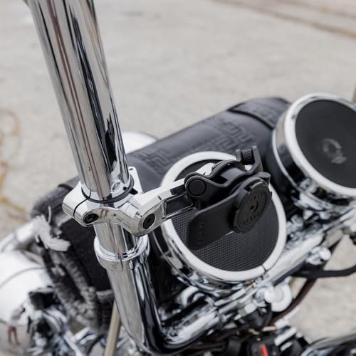 Quad Lock Handlebar Motorcycle Phone Mount PRO Chrome - Large Kit with Vibration Dampener and MAG Universal Adaptor - size: Handlebar Chrome Mount PRO Large