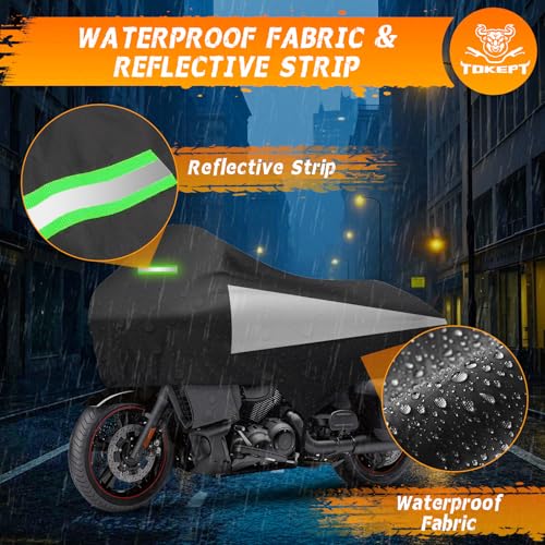 Motorcycle Half Cover with Elastic Hook and Reflective Strip Waterproof Dustproof Sunproof at All Seasons Suitable for Touring Models Road King Street Glide Road Glide and More (Black&Silver) - color: Black&Silver