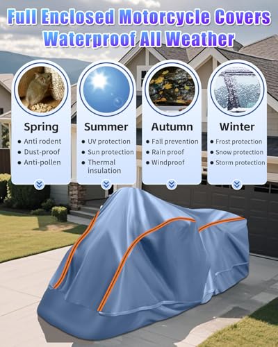 Full Enclosed Motorcycle Cover Waterproof Outdoor/Indoor Storage Waterproof Motorcycle Cover Heavy Duty Fits Scooter/Moped/Dirtbike Motorcycles Length up to 86.5" with Reflective Strips - size: 1.(XL)86.5"Lx 45"Wx 53"H