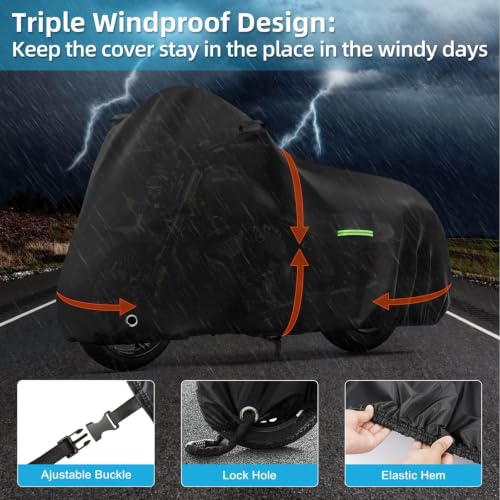 Motorcycle Cover Waterproof for Indian Chief Dark Horse/Chief Bobber/Super Chief Limited, Heavy Duty Outdoor Sun UV Rain Dust All Weather Protection Motorbike Cover with Soft Cotton Lining & Lock Hole - size: Chief Models