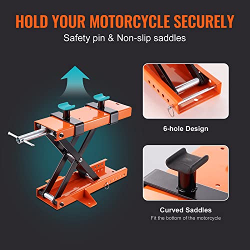 VEVOR Motorcycle Lift, 1100 LBS Motorcycle Center Scissor Lift Jack with Saddle & Safety Pin, Steel Motorcycle Jack Hoist Stand for Street Bikes, Cruiser Bikes, Touring Motorcycles