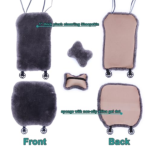 OGLAND 2 Pack Fur Fluffy Sheepskin Car Seat Covers for Universal Plush Soft Seat Cushion Accessories Automobiles (Graphite) - color: Graphite