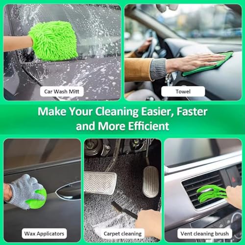21 Piece Car Detailing Kit with 8 in 1 Car Wash Foam Gun, 5 Detailing Brushes, 4 Drill Brush Attachments, Sponge Polishing Pads, and 3 Wire Brushes for Truck Motorcycle RV and