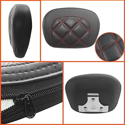 FOVPLUE Passenger Backrest Pad Sissy Bar Pad for Harley Touring Electra Glide/Road Glide/Road King/Street Glide/Trike Freewheeler FLRT/FLHXXX, Double Red Stitching - color: Red