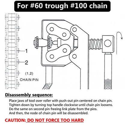 #60-100 Roller Chain Breaker Splitter Detacher Cutter Tool for 60 80 100 12B 16B 20B C2040 C2042 C2050 C2052 A2040 A2050 Roller Chain Fit for Motorcycle Bicycle Go Kart ATV Chains Replacing