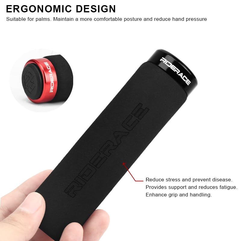 Bike Handlebar Grips,Single Lock On Anti-Slip Foam Mountain Bike Grips,Shock-Absorbing Comfortable,for MTB/BMX/Folding Bicycle - color: red and black