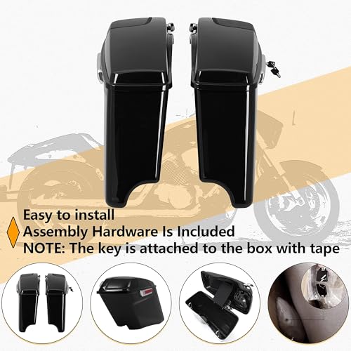 ECOTRIC 5" Stretched Hard Saddlebags w/ 5" x 7" Speaker Lids Grills Extended Saddle Bags Compatible with Harley Touring Street Glide Road King Electra Glide CVO Ultra-Classic 2014-2024 w/Audio Cover - color: Black&Chrome Latch Kit, size: 5" Stretched Sadd