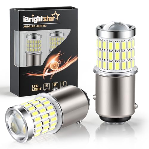 iBrightstar 9-30V Flashing Strobe Blinking LED Reverse Lights 1157 2057 2357 7528 BAY15D LED Bulbs with Projector Replacement for Back Up Reverse Lights, Xenon White - color: White, size: 1157