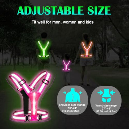 LED Rechargeable Reflective Vest with 11hrs Runtime, Light Up Safety Gear for Night Running Walking Cycling, USB Rechargeable - color: Pink
