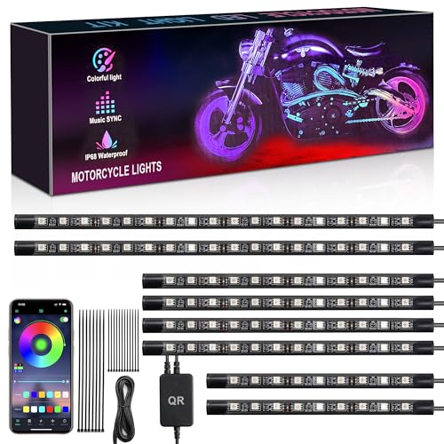 8PCS RGB Motorcycle LED Underglow Lights Kit with App Control Fits Harley Davidson Honda Kawasaki Suzuki - size: 8PCS
