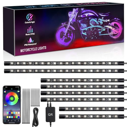 8PCS RGB Motorcycle LED Underglow Lights Kit with App Control Fits Harley Davidson Honda Kawasaki Suzuki - size: 8PCS