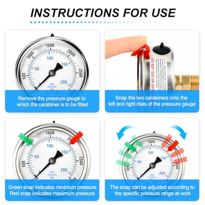 MEANLIN MEASURE 0~3000Psi Liquid Filled Pressure Gauge 1/4" NPT 2.5" FACE DIAL Stainless Steel Glycerin Filled WOG Water Oil Air Back Mount (with 2PCS Snaps) - size: 0-3000Psi