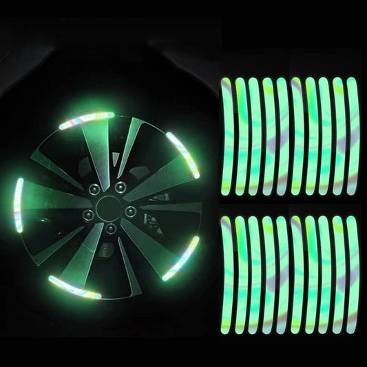 20PCS Car Wheel Reflective Decorative Strip,Night Safety Warning Stickers,Cars,Motorcycles,Bicycles are Applicable, Colorful and Diverse, a Street the Most Beautiful Car (Florescent) - color: Florescent