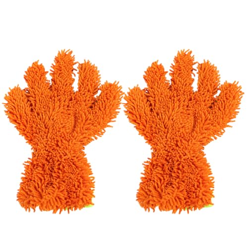 Craedli 2PCS Car Wash Mitts, Anti-Scratch Double Sided 5-Finger Microfiber Car Interior&Exterior Detailing Gloves, Soft Vehicle Chenille Dusting Mitt for Cleaning Wheel Tight Spot (Orange) - color: Orange