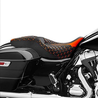 Motorcycle Seat SLMOTO Driver Rider Passenger Seat Fit For Harley Touring Road King CVO Road Street Electra Glide Ultra Classic 2009-2023; Road King Special FLHRXS 2017-2023 - color: Orange