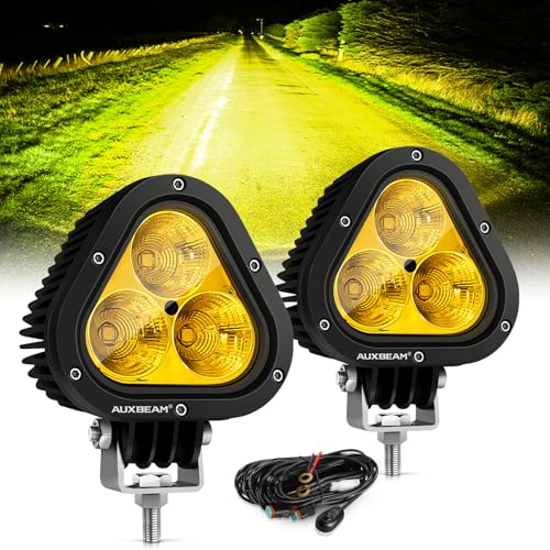 Auxbeam 4in 90W Led Amber Fog Light, Super Bright 9000LM LED Off Road Light Yellow Spot Flood Combo Triangle Led Pod for Jeep Motorcycle SUV Trucks Boat - color: Yellow & Spot Flood Combo