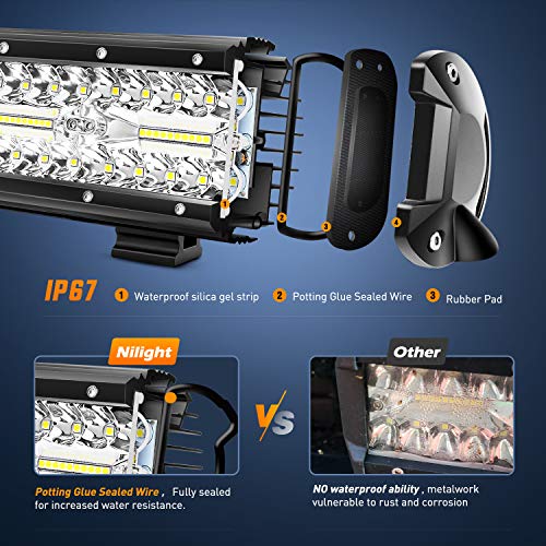 Nilight LED Pods 4PCS 6.5 Inch 120W Light Bar Triple Rows Spot Flood Combo Driving Light Waterproof Led Work Light Off-road Truck Car ATV SUV Cabin Boat, 2 Years Warranty - color: 4Pcs Led Pods, size: Led Pods