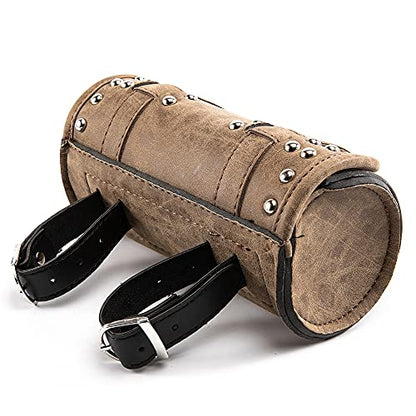 Mini Motorcycle Handlebar Bag Saddlebag Roll Tool Bag for Cafe Racer Bobber Chopper Storage pouch (Brown A) - color: Brown A