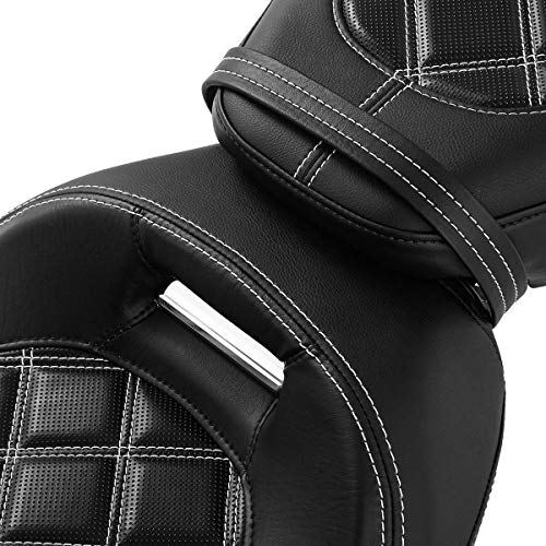 Low-Profile Driver Rider Seat Passenger Pillion Set Fits for Harley Touring 2009-2023 Road King FLHR Street Glide FLHX - color: Seat White