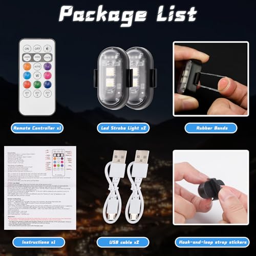 2PCS Wireless LED Strobe Lights with Remote Control, Waterproof USB Charing 8 Colors Mini LED Lights, High Brightness Anti-Collision Warning LED Lights for Car, Drone, Truck,automotive & Bike,Magnetic - color: Magnetic - 2PCS