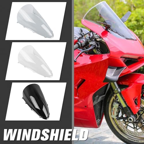 Motorcycle Windscreen Windshield Replacement for Ducati Panigale V4 2025 2026 PC Windscreen Double Bubble (Black) - color: black