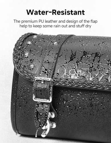 KEMIMOTO Motorcycle Fork Tool Bag 4-5L Expandable with Metal Quick-release Hook, PU Leather Adjustable Capacity Universal Saddlebag for Front Fork Handlebar Sissybar Storage Pouch Motorcycle Roll Bag - style: Metal Quick Release