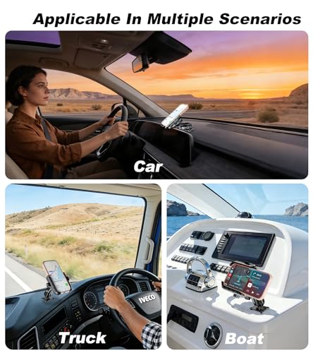 LOKTENWO Anti Vibration Phone Mount, 1s Lock & Release Phone Holder with Shock Dampener, Camera Friendly Aluminum AMPS Square Base Medium Arm for Car Motorcycle UTV Truck Boat, Fits 5.4"-7.2" Phones