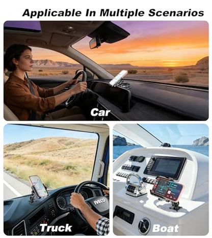 LOKTENWO Anti Vibration Phone Mount, 1s Lock & Release Phone Holder with Shock Dampener, Camera Friendly Aluminum AMPS Square Base Medium Arm for Car Motorcycle UTV Truck Boat, Fits 5.4"-7.2" Phones