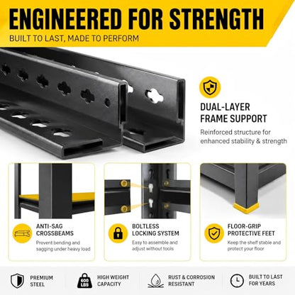 5-Tier Garage Shelving Heavy Duty, 40"W Metal Storage Shelves, 3000 lbs, Adjustable 20 Inch Deep Steel Shelf Rack for Industrial Warehouse Basement, Black, 63" H - size: 5 Tier | 63" H x 40" W x 20" D