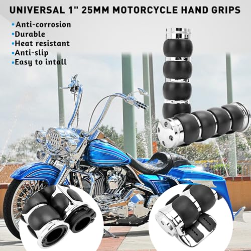 DREAMIZER 25.4MM Motorcycle Handlebar Grips 1 inch Compatible with Honda Shadow Spirit 750 Valkyrie Fury VTX1300 VTX1800 VT400 VT750 VT1100 - Smooth - style: Flat-chrome
